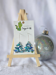 Christmas Tree Hoop Dangles - Chunky Blue Glitter